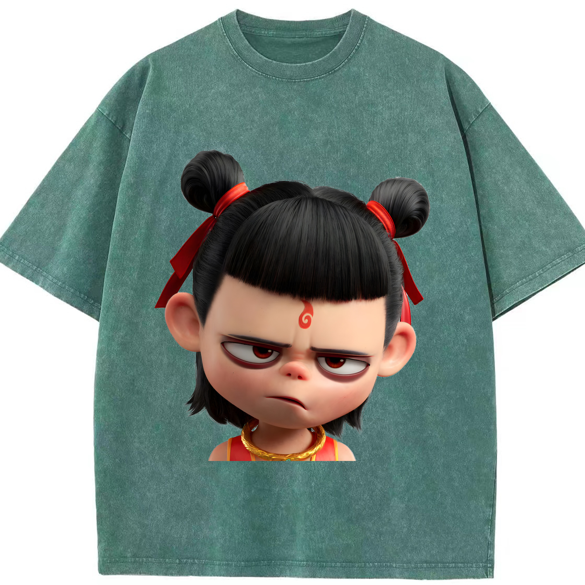 （画像用） Ne Zha 2 ナタ 魔童の大暴れ 綿100% ヴィンテージ風 半袖Tシャツ（フロントプリント）